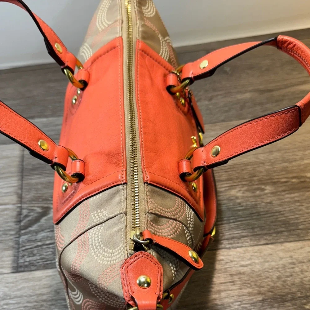 Coach Coral and Tan Satchel - Picture 8 of 14
